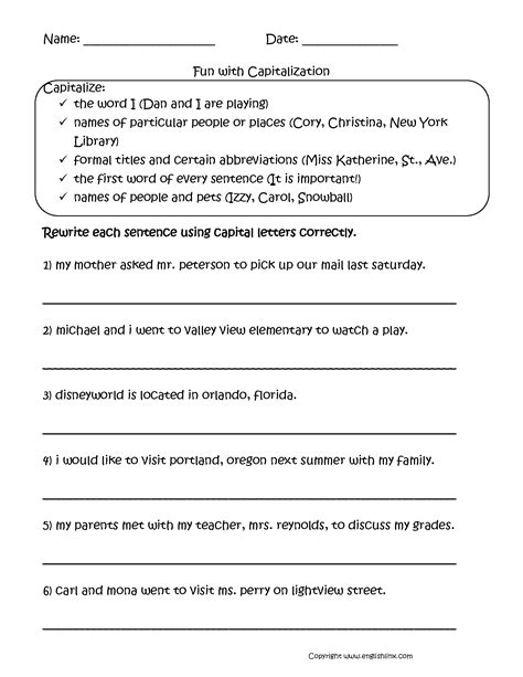 Capitalization Worksheets Teach Nology Com 8th Grade Capitalization Worksheet - 8th Grade Capitalization Worksheet