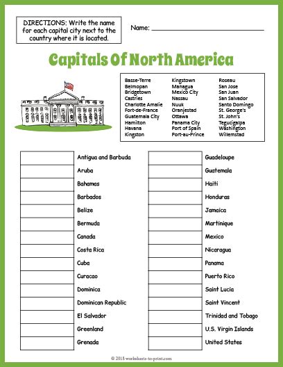 Capitals Of North America Geography Worksheet Worksheets To Us Capitals Worksheet - Us Capitals Worksheet