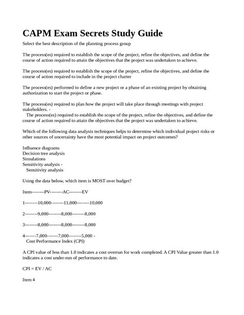 Capm Study Guide