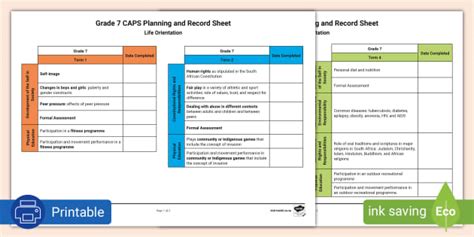 Caps Spreadsheets Life Orientation