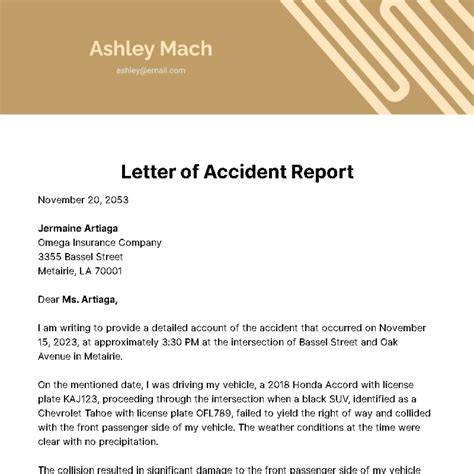 car accident report letter format