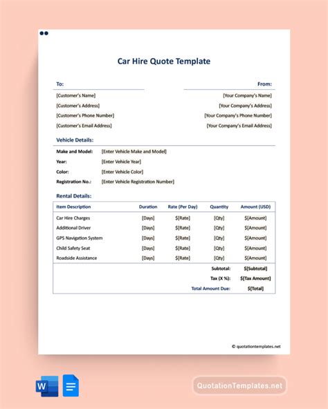 Car Hire Quotation Sample