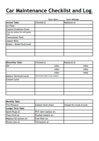 Car Maintenance Checklist Pdf