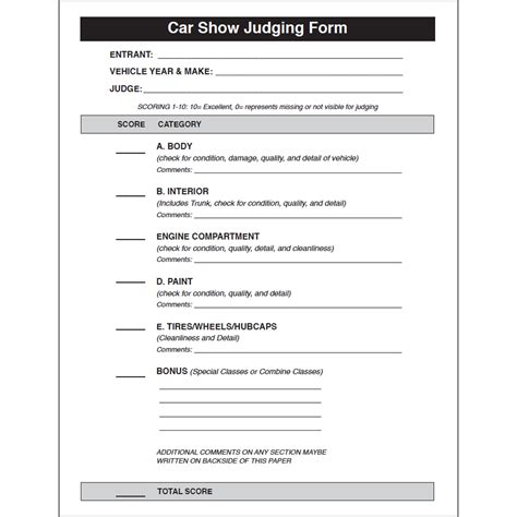 car show judging score sheet