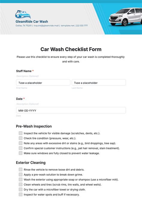 Car Wash Checklist Template