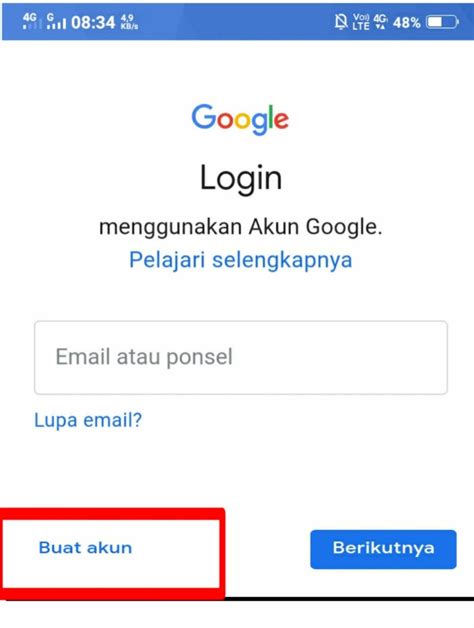 cara buat akun google