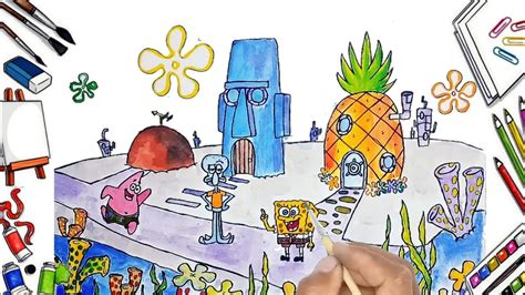 cara menggambar spongebob dan rumahnya