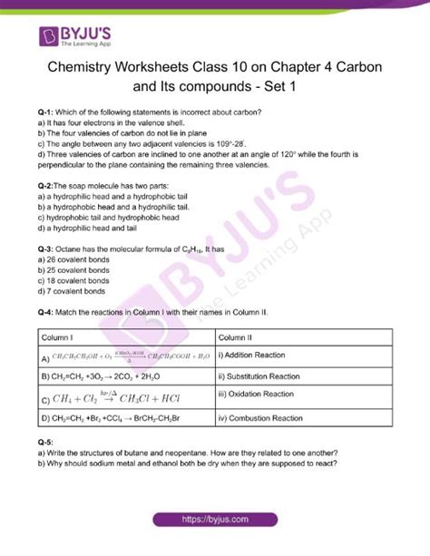 Carbon And Its Compounds Worksheet For Class 10 Carbon Compounds Worksheet - Carbon Compounds Worksheet