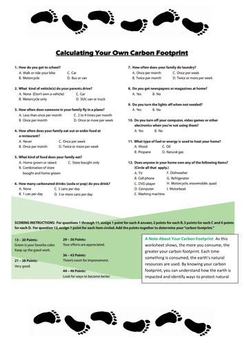 Carbon Footprint Worksheet Answers Calculating Your Carbon Carbon Footprint Worksheet - Carbon Footprint Worksheet