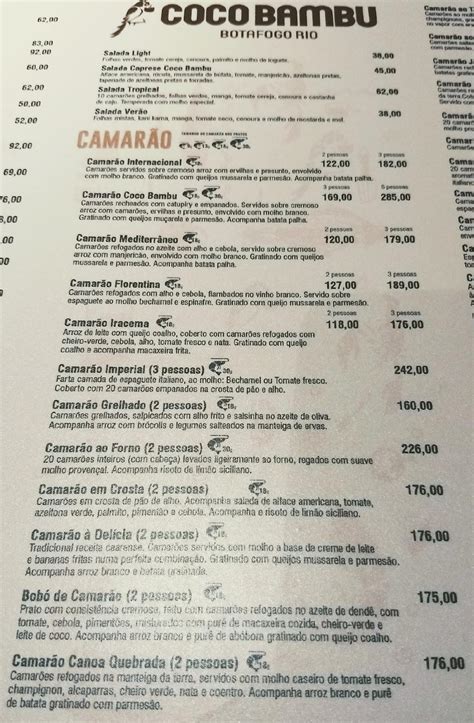 Cardapio Coco Bambu