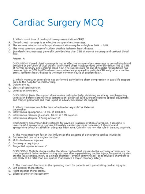 Cardiac Surgery Mcq