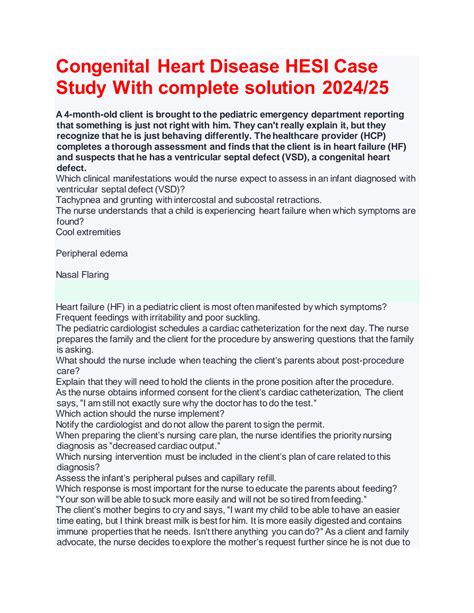 Cardiovascular Defect Hesi Case Study