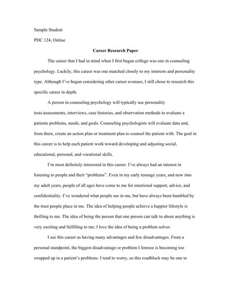 Read Career Research Paper Essay Example 