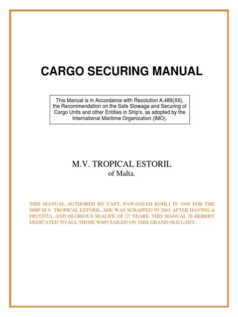 Cargo Securing Manual For M S Test Vessel