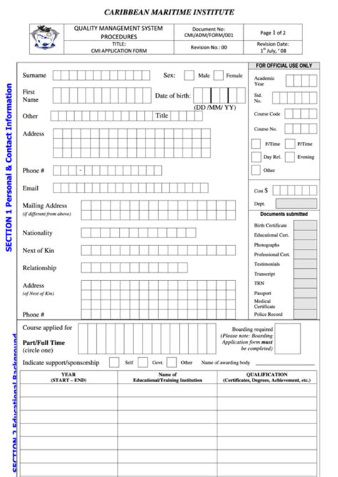 caribbean maritime institute application form jamacia