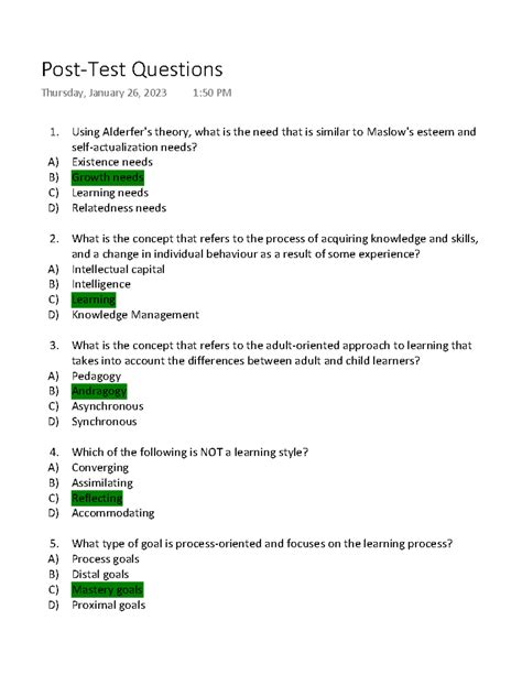 Carnegie Learning Post Test Answers Chapter