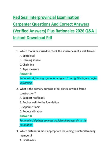carpenter practice interprovincial red seal exam answers