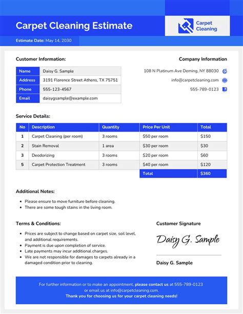 carpet tile cleaning service estimate template