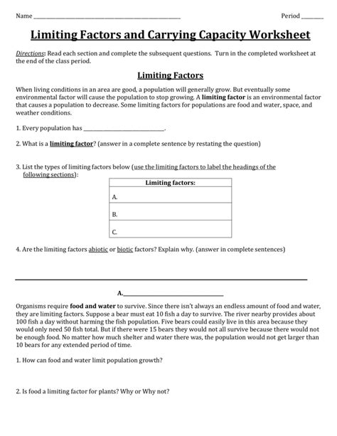 Carrying Capacity Printable Worksheet Carrying Capacity Worksheet Answers - Carrying Capacity Worksheet Answers
