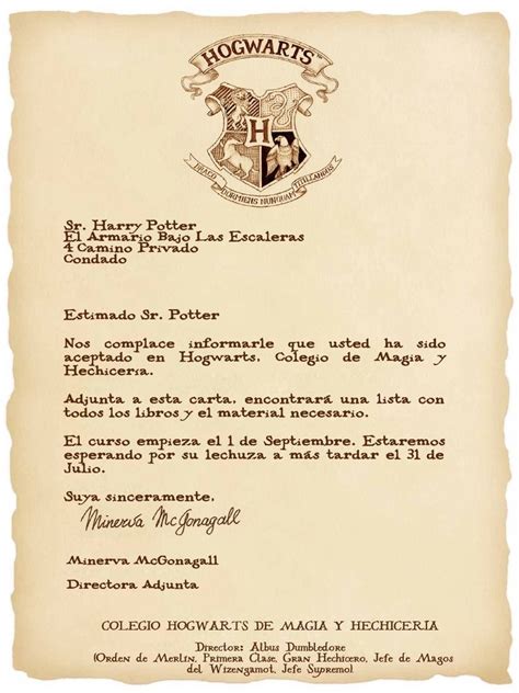 Carta De Hogwarts