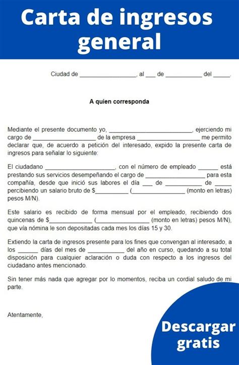 Carta De Ingresos