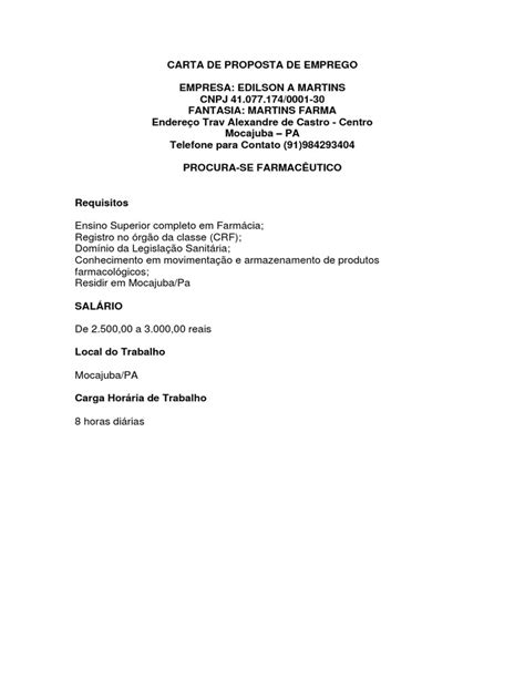 Carta Proposta De Emprego