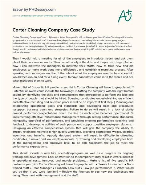 Read Online Carter Cleaning Company Case Study Solution Ronindo 