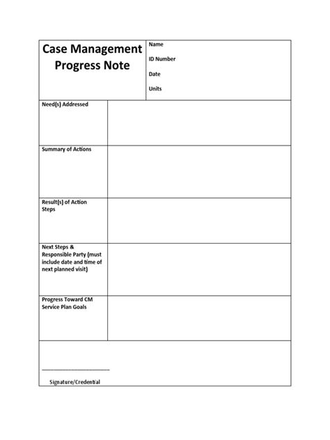 case notes template Case Management Progress Note DOC Case