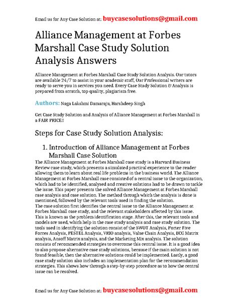 Case Solution For Alliance Management At Forbes Marshall