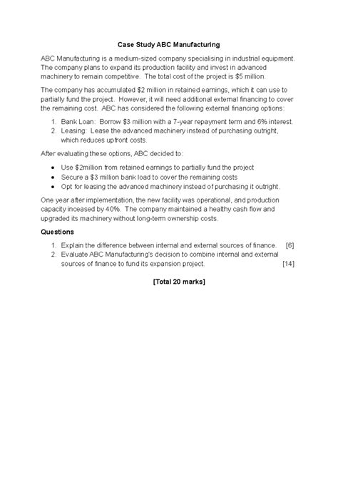 Case Study Abc Food Manufacturing Ltd Page 1 Of 8