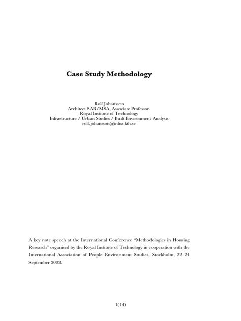 Case Study Methodology By Rolf Johansson Psyking