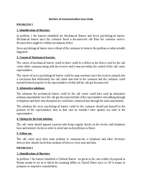 Case Study On Communication Barriers With Questions And Answers