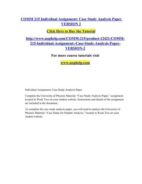 Full Download Case Study Analysis Paper Comm 215 