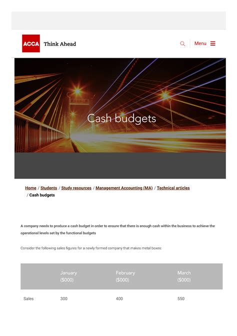Cash Budgets Acca