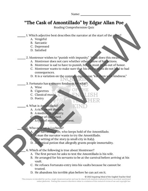 cask of amontillado test answer key