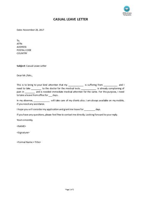 casual leave letter