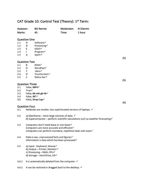 cat theory exam papers for grade 10