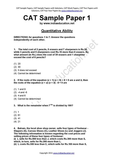 Read Cat Exam Papers With Solutions Free Download 