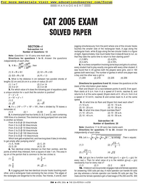 Read Online Cat Exam Solved Papers 