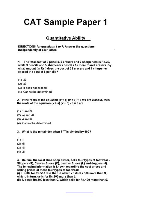 Read Online Cat Exam Solved Sample Papers 