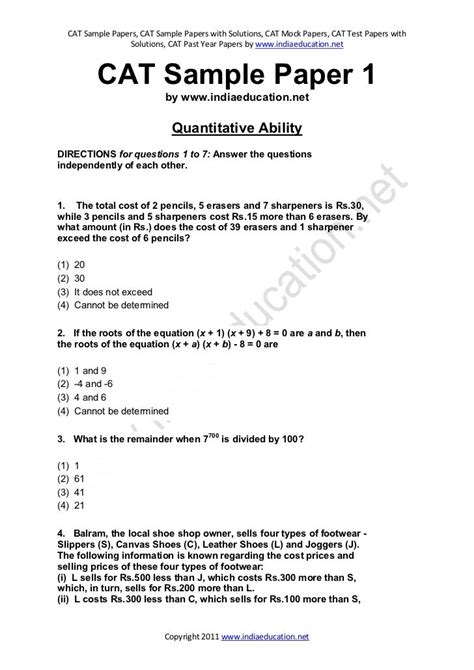 Download Cat Mock Test Papers With Solutions 