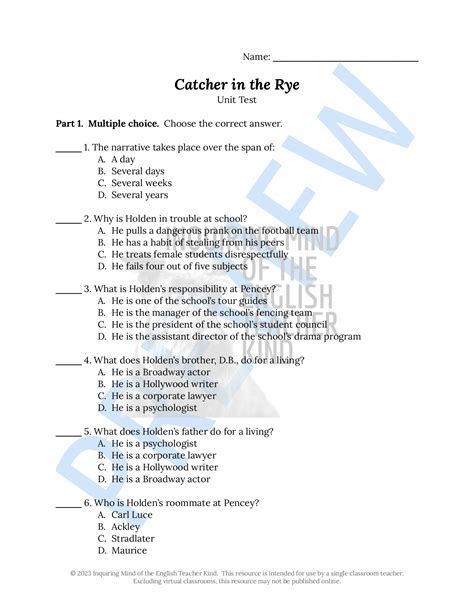 Download Catcher In The Rye Study Guide Questions And Answers 