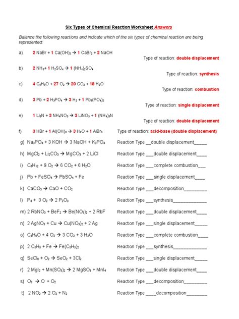 Categories Of Chemical Reactions Worksheet Answers Categories Of Chemical Reactions Worksheet - Categories Of Chemical Reactions Worksheet