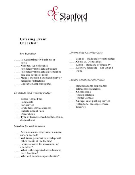 catering event checklist template exc