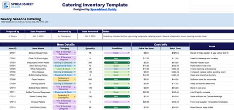 Catering Spreadsheet Excel