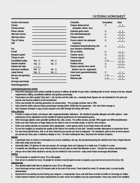 Catering Worksheet