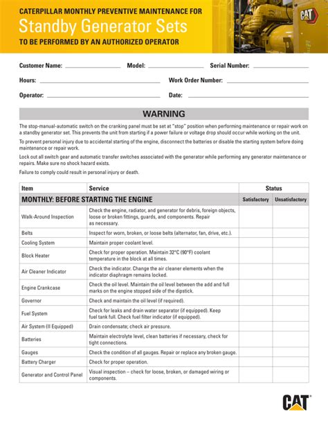 caterpillar generator maintenance checklist