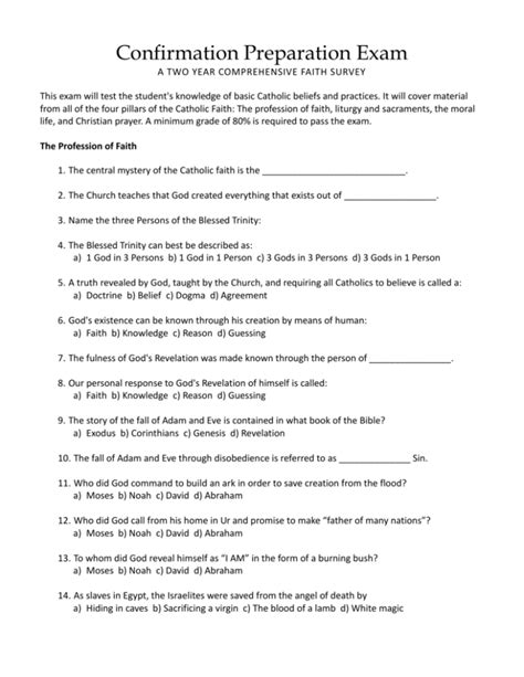catholic confirmation test questions