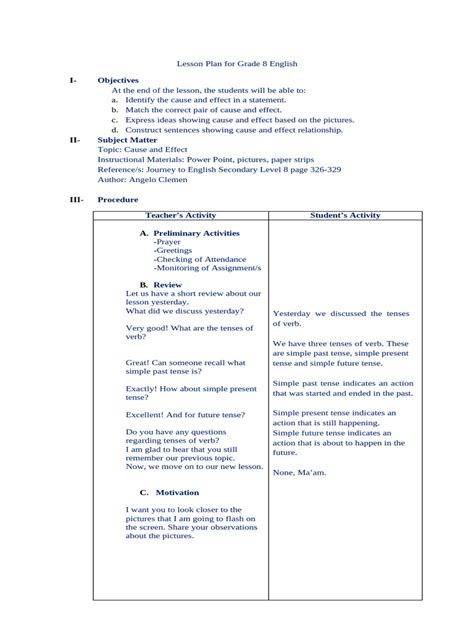 Cause And Effect Lesson Plan 1st Grade