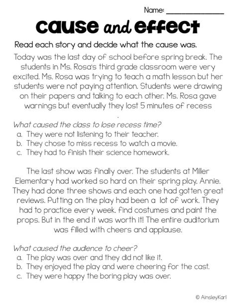 Cause And Effect Passages For 7th Grade